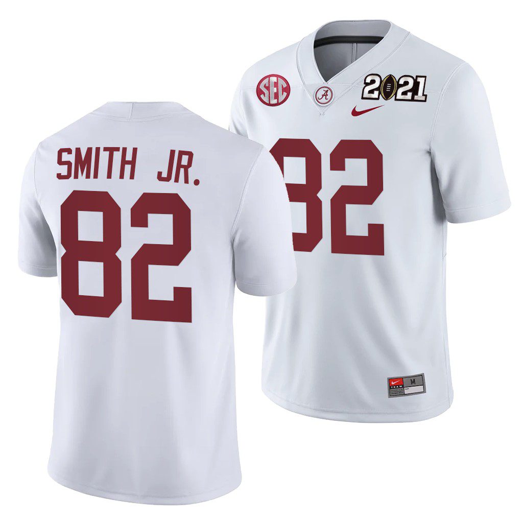 Men's Alabama Crimson Tide Irv Smith Jr. #82 White 2021 Rose Bowl Champions Playoff Away NCAA College Football Jersey